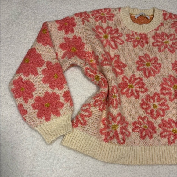 Promod France Women Floral Knit Crewneck Chunky Sweater - Picture 3 of 12